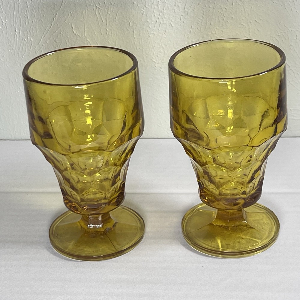 Georgian Honeycomb Tumbler Goblet Footed Pressed Glass Anchor Hocking Vntage MCM