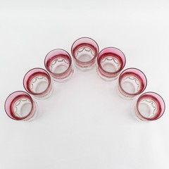 7 Vtg Tiffin-Franciscan Kings Crown 4″ Tumblers Cranberry Flashed Top And Bottom