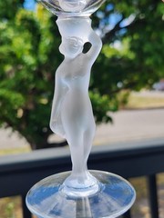 Vtg Crystal Bayel Bacchante Wine Glass Frosted Nude Female Stem Set Of 2