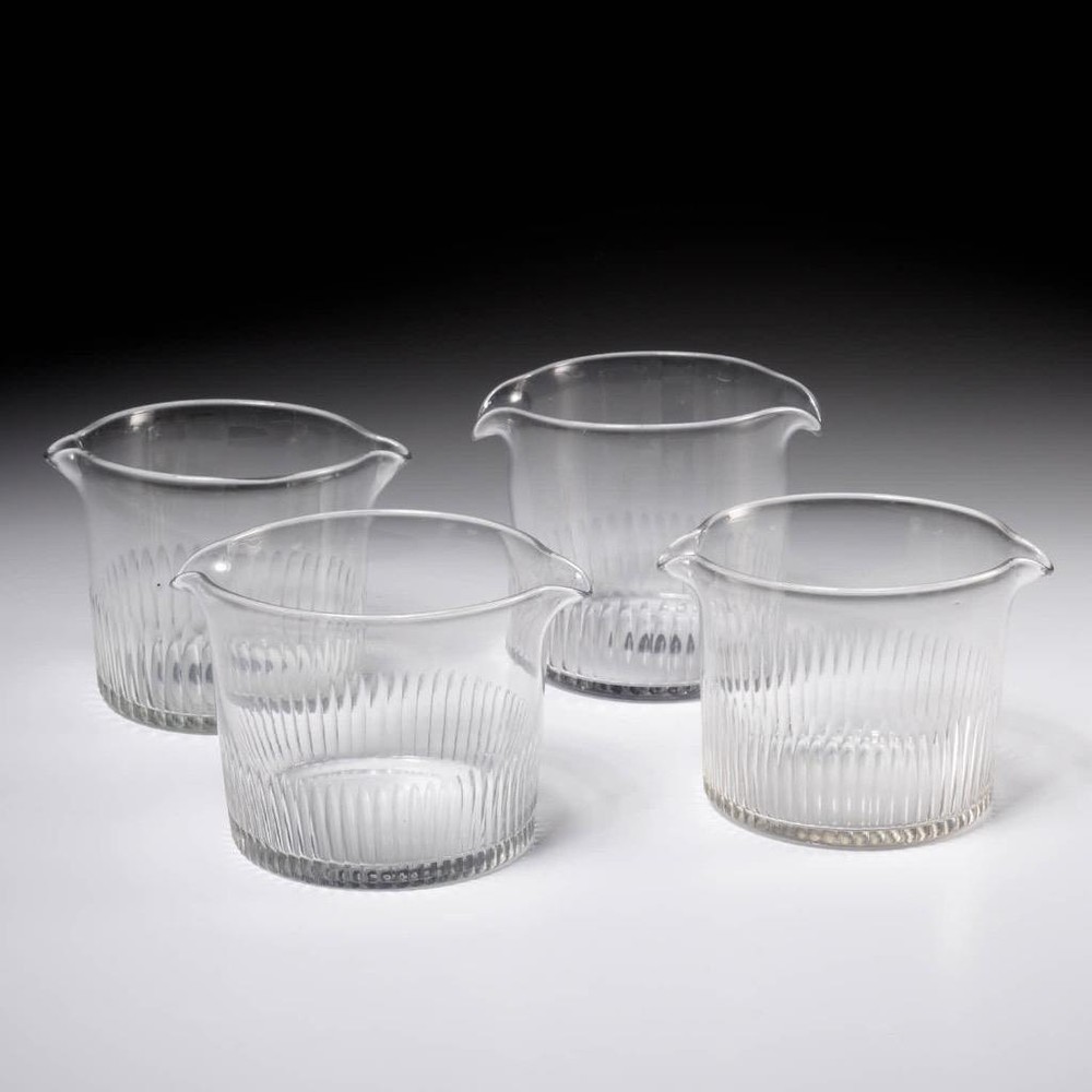 19th Century Georgian Clear Glass Wine Rinser Double Spout Beaker Cups 4pc Lot D