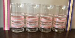 10 Libbey Pink White Sponge Bands Tumblers Lot Vintage Clear Drinking Glasses