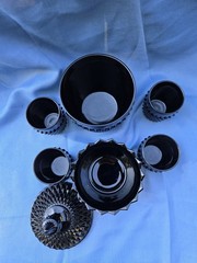 Vintage Indiana Glass Tiara Cameo Black Diamond Point Ice Bucket 4pc Cup & Bowl