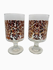 Vintage Libbey Gold/ Bronze Scroll 16oz Footed Water Goblets Pair 2