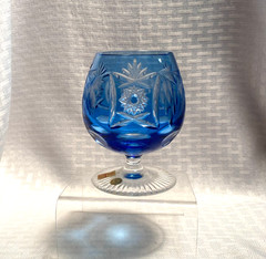NACHTMANN TRAUBE SNIFTER AQUAMARINE BLUE CUT TO CLEAR CRYSTAL BOHEMIAN SIGNED