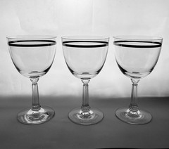 Set of 3 FOSTORIA REFLECTION Water Goblets Stem #6033, Platinum Band, 6.25” Tall