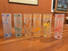 Libbey Glass Frosted Carousel Animals Set Of 6 1950s Circus/African Animals