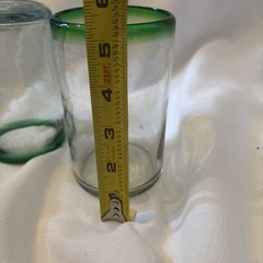 Hand Blown Mexican Drinking Glasses Set Of 2 Clear Emerald Green Rim