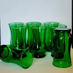 8 Anchor Hocking Forest Green Glasses Bulbous Flat Tumblers Juice Cup 4″ 5oz MCM