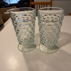 RARE VINTAGE Whitehall Colony Cubist Light Blue Green Footed Ice Tea Glass Set 2