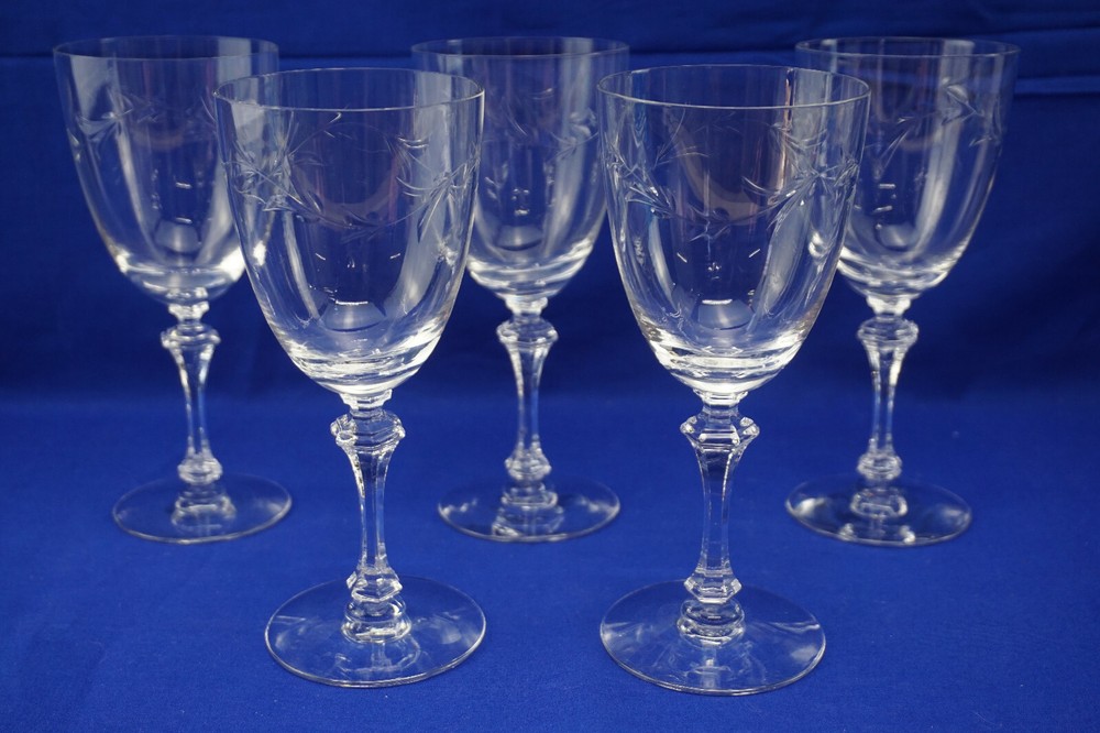 Tiffin Dolores Stem #17453 (5) Water Goblets, 7 3/8″