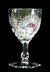 EAPG antique GOBLET US Glass 15110 SUNSHINE Rising Sun cranberry stain 1908