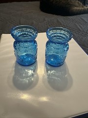Wheaton Glass Blue Juice Glasses Four Seasons Tooth Pick Holder