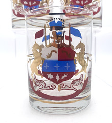 Rare VTG Neiman Marcus Double Old-Fashioned Glasses W/ Rearing Gold Horses Crest