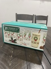 Vtg Victorian Christmas Wreaths Cooler Glasses Indiana 8 Glass Tumblers Holly