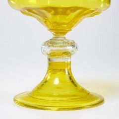 Yellow Wide Antique Glass Wine Water Goblet Bulb Stem Barbara Walters 5.5″h