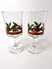 Pair VTG Libbey Glass «Holly Ribbon and Bow» Water Goblet Glass -Replacements