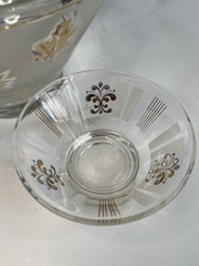 Vintage MCM Libbey Frosted Gold Leaf & Fleur de Lis Chip & Dip Bowl Set 1960s