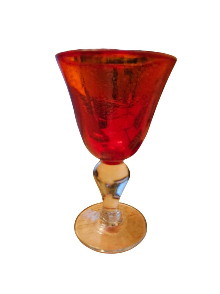 Artland Iris 4 Ruby Red Bubble Glass Goblet Clear Sculpted Stem Wine Glass 6.5”