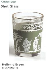 Green Band Decal, Gold Trim Shot glass. Hellenic Green by Jeannette Discontinued