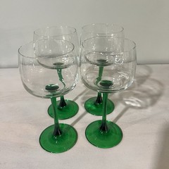 French Green Stem Wine Glass Set-Made In France 4 Luminarc 7 inches