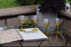 Vintage Etched Yellow Cocktail ~ Martini Glasses, 1930’s, Rare Yellow and Clear