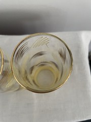 2 Federal Glass Yellow Gold Zig Zag Squiggle Tom Collins 6.75”H Glasses Scarce