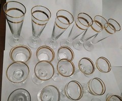 Libbey 22K Vtg Etched Gold-Trimmed Glass Goblets (31) Misc Designs/Style #3700-4