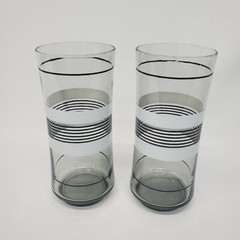 Set Of 2 Libbey Bolero Smoke Black White Striped Glasses Tumblers Drinkware
