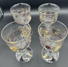 Vintage Westmoreland Fruit Della Robbia Water Goblets Wine Glasses (set of 4)