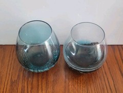 Pier 1 Teal Blue Ombre Crackle Stemless Wine Glasses Set Of 2 – 16oz