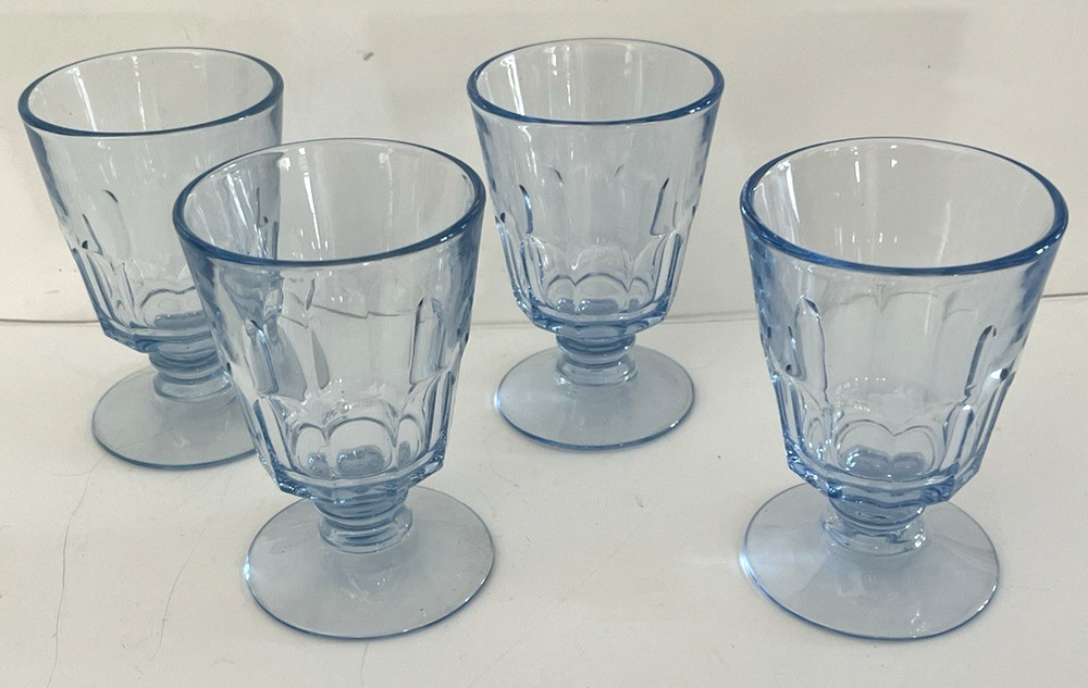 Set of 4 Cambridge Glass Jefferson Light Blue 5 oz Footed Tumblers 1401