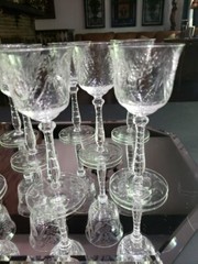 (11) Wine Goblets Glasses 6″ Elegant crystal Rock Sharpe? floral swag dots arch