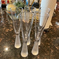 Set of 5 «Roost» San Francisco Champagne Flutes;Honeycomb Frosted Stems 10″x2.5″