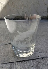 Queen Lace Crystal Tumbler Etched Dolphin Signed Glass Cup Tumbler HARD TO FIND