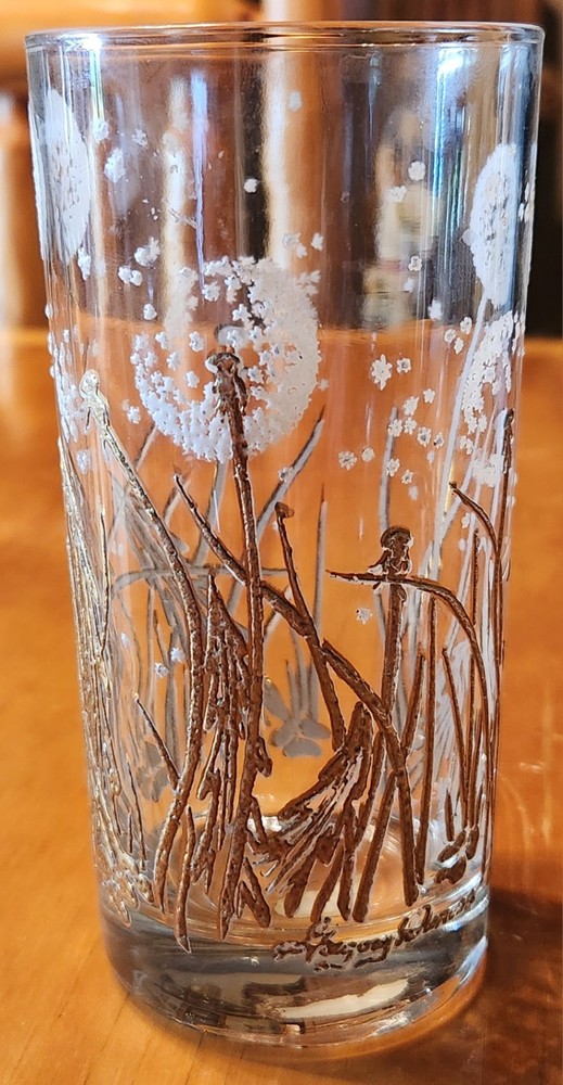1940s Gregory Duncan WV Glass Co MCM Dandelion Highball Glass 22K Gold