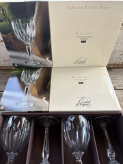 8 Cristal De Arques 24% Lead Crystal Stemmed Goblits With Original Boxes 10.25oz