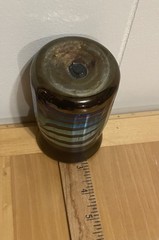Elaine Hyde Iridescent Art Glass Tumbler Vase Ribbed Pulled Feather Pattern
