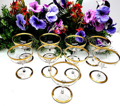 9- Glastonbury Lotus Gold Trim Wine Glasses – Handcrafted USA Vintage. 6oz