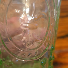 Green & Clear Pressed Glass Tumbler Drinking Glass, Round, Vintage Style