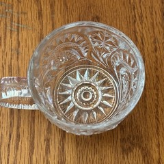 Vintage LE Smith Clear Punch Bowl Cups Aztec Pinwheel Stars Set Of 8 EUC