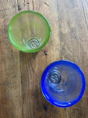 KOSTA BODA ~ SET -1 Mine Lime & 1 Mine Blue Glasses (UHV ~ Ulrica H. Vallien)