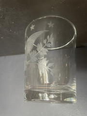 Vintage Etched Glass Eagle w/Stars Whiskey Tumbler Low Ball 4.5″H by 3.5″ W