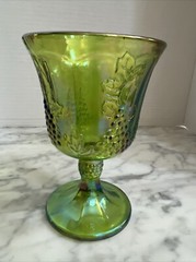 Indiana Glass Iridescent Green Carnival Harvest Grape 8 ounce Goblet