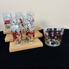 Hazel Atlas Casino Gambling Highball Drinking Glasses Ice Bucket Dice Lot 8