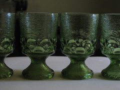 4) Brockway MONTEREY GREEN Avocado Glass WINE or JUICE GOBLETS 4-3/4″ RARE EXC