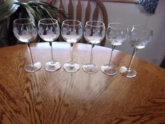 Etched Wine Floral Blown 6 Oz Smooth Stem – Set of 6 Glasses