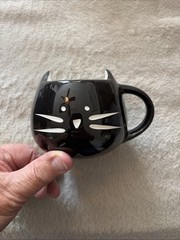 Black Cat Cup Ceramic Mug Feline Cute White Whisker Cat Shaped Coffee Decor VGPC