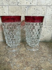 2 Fostoria Whitehall Red Rim Iced Tea Glasses