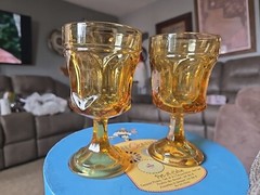 Vintage Anchor Hocking Fairfield Amber Glass Goblets Honey Gold Set of 2, X