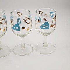 4 Federal Atomic Boomerang Cocktail Wine Stemed Drinking Glasses Turquoise Gold